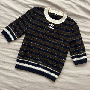 Auth Chanel Sequin Knit Classic CC Logo Cashmere Sweater - Size 34